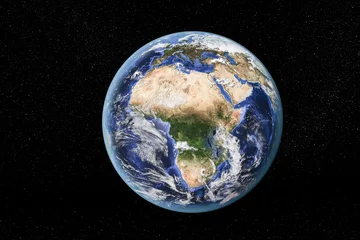 Fotobehang Gedetailleerde weergave van de aarde vanuit de ruimte, met Afrika. Elementen van deze afbeelding geleverd door NASA © Timothy Hodgkinson