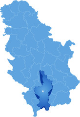 Map of Serbia, Subdivision Kosovo District