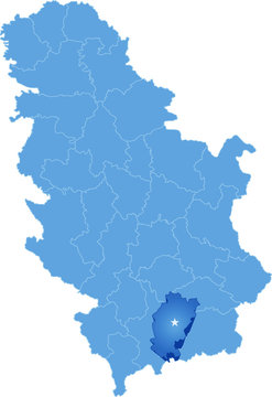 Map of Serbia, Subdivision Kosovo-Pomoravlje District
