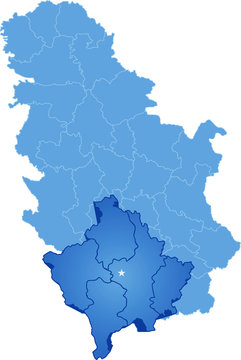 Map of Serbia, Autonomous Province of Kosovo and Metohija