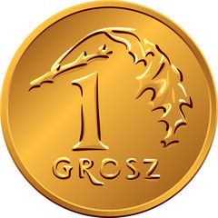 reverse Polish Money one Grosz copper coin - obrazy, fototapety, plakaty