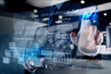 businessman hand touch virtual chart business