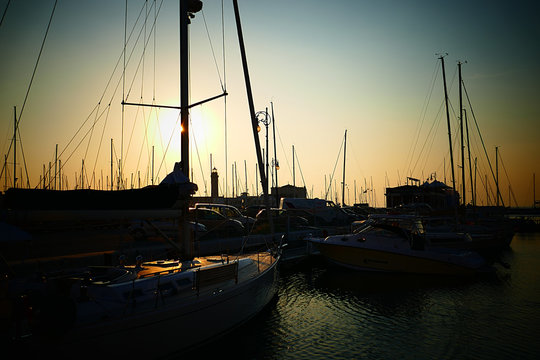 Sunset in the nautical smaller boats port. Trieste, Italy 5