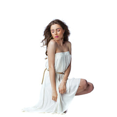 Naklejka premium Young woman in sexy white dress