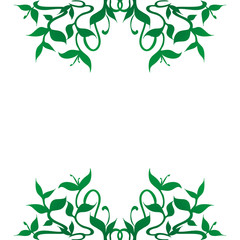 Obraz premium Flourishing Green Plant Decoration for Frame Borders. Stylized plant sprouts decoration for frame borders: flourishing curved leaves and stems pattern. Isolated illustration on white background.