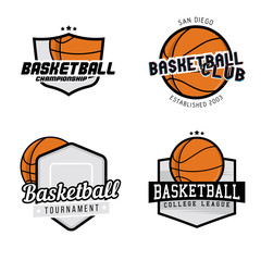 Set of basketball league / championship / tournament / club badges, labels, icons and design elements. Basketball themed t-shirt graphics