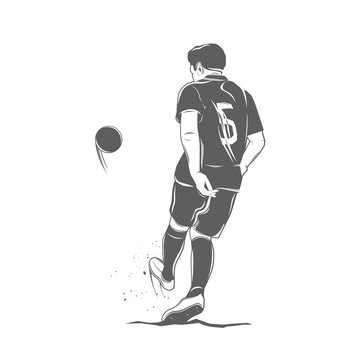 Monochrome soccer player isolated, vector illustration