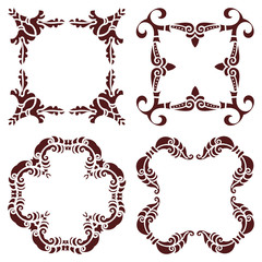 Set hand drawing decorative frame, silhouette in marsala color. Italian majolica style