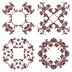 Set hand drawing decorative frame, silhouette in marsala color. Italian majolica style