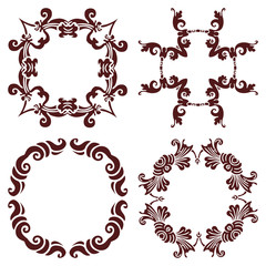 Set hand drawing decorative frame, silhouette in marsala color. Italian majolica style