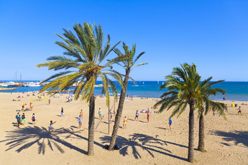 BARCELONA, SPAIN - Visiting the Barceloneta Beach