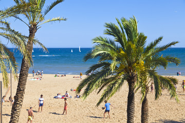 BARCELONA, SPAIN - Visiting the Barceloneta Beach