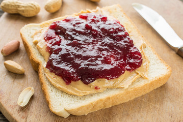 Weißbrot mit Erdnussbutter und Marmelade