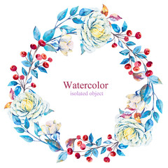Fototapeta na wymiar Watercolor vector floral wreath