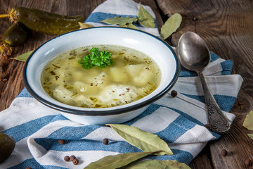 Soup with pickled cucumber