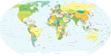 Rolgordijnen Wereldkaart - zeer gedetailleerde vectorillustratie. © Porcupen