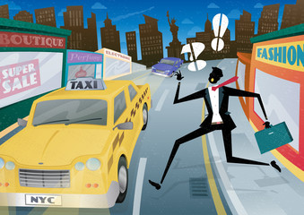 Businessman Running for a Taxi in NYC