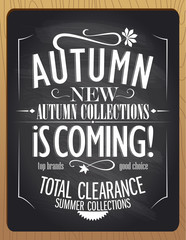 New autumn collections is coming, blackboard chalk illustration.