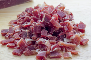 Raw diced bacon