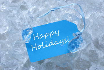 Label On Ice With Happy Holidays