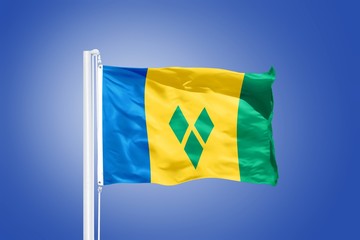 Flag of Saint Vincent and the Grenadines flying 