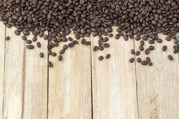 Big Brown wood plank wall texture background with coffee bean