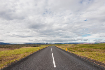 Isolated road and mountain landscape at Iceland