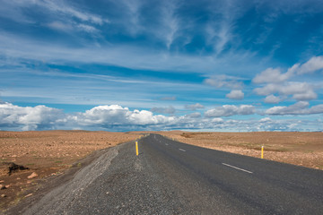 Isolated road and mountain landscape at Iceland