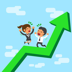 Business concept business team are happy on a green arrow