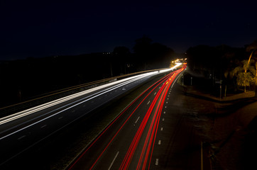 Fototapeta na wymiar Car light trails on Freeway