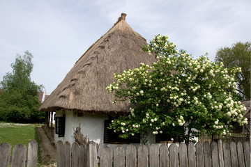 Fototapeta na wymiar Old village house with a straw roof in Transdanubia, Hungary