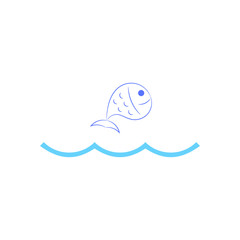 Fish jumping over waves. Vector illustration.