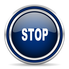 stop blue glossy web icon
