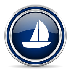 yacht blue glossy web icon