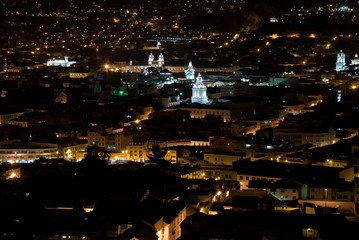 Night photo of old colonial town in Quito, Ecuador