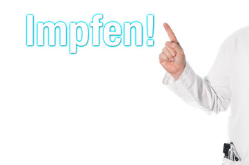 Doctor pointing at a title (vaccinate)