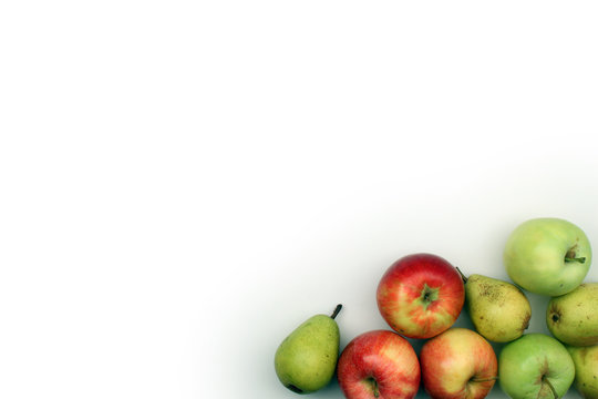 Apples and pears on white background 