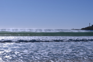 Rolling surf at Mooloolaba beach, Australia