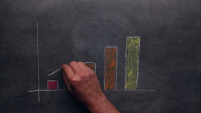 Hand draws a success graph on chalkboard