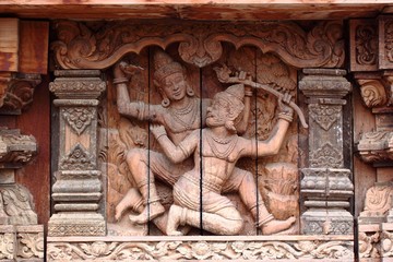 Wooden Sculpture in Sanctuary of Truth. Pattaya, Thailand