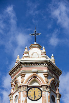 Detail of the Cathedral of Tupiza, Bolivia, blue sky