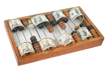 Old wooden abacus with dollars