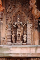 Wooden Sculpture in Sanctuary of Truth. Pattaya, Thailand