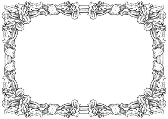 Vector retro  background with ornate border at engraving style.