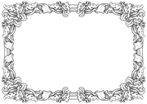 Vector retro  background with ornate border at engraving style.