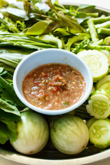 Sauce of shrimp paste and chili with vegetables.