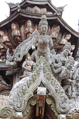 Wooden Sculpture in Sanctuary of Truth. Pattaya, Thailand