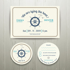 Nautical we are tying the knot wedding invitation and RSVP card