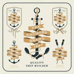 Vintage nautical anchor and ribbon labels set © EE SPACE