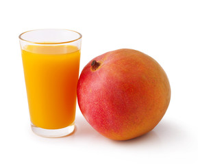 Mango juice and fruit isolation white background 